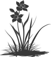 AI generated Silhouette daffodil flower in the ground black color only vector