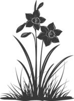 AI generated Silhouette daffodil flower in the ground black color only vector