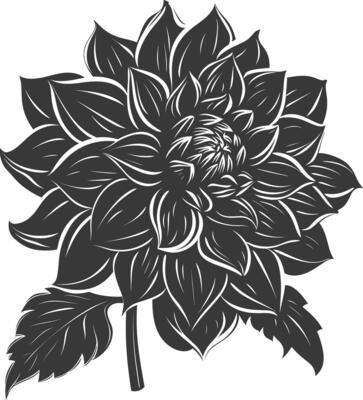 AI generated Silhouette dahlia flower black color only