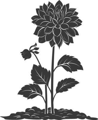 AI generated Silhouette dahlia flower in the ground black color only
