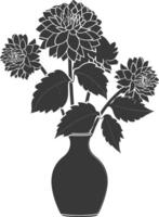 AI generated Silhouette dahlia flower in the vase black color only vector