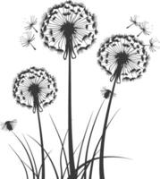 AI generated Silhouette Dandelions Plant flower black color only vector