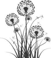 AI generated Silhouette Dandelions Plant flower black color only vector