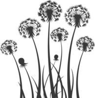 AI generated Silhouette Dandelions Plant flower black color only vector