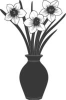 AI generated Silhouette daffodil flower in the vase black color only vector