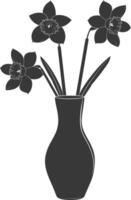 AI generated Silhouette daffodil flower in the vase black color only vector