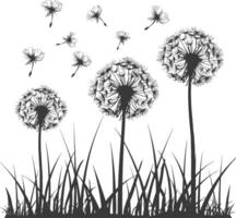 AI generated Silhouette Dandelions flower black color only vector