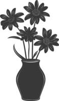 AI generated Silhouette daisy flower in the vase black color only vector