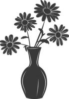 AI generated Silhouette daisy flower in the vase black color only vector