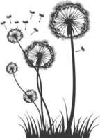 AI generated Silhouette Dandelions flower black color only vector