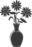 AI generated Silhouette daisy flower in the vase black color only vector