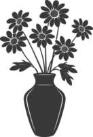 AI generated Silhouette daisy flower in the vase black color only vector