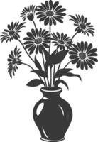 AI generated Silhouette daisy flower in the vase black color only vector