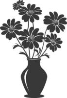 AI generated Silhouette daisy flower in the vase black color only vector