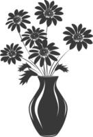 AI generated Silhouette daisy flower in the vase black color only vector