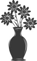 AI generated Silhouette daisy flower in the vase black color only vector