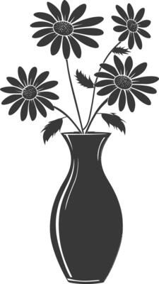 AI generated Silhouette daisy flower in the vase black color only