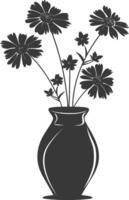 AI generated Silhouette daisy flower in the vase black color only vector