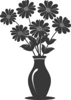 AI generated Silhouette daisy flower in the vase black color only vector