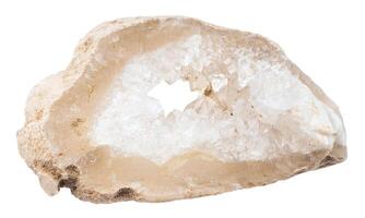 section of quartz-filled geode isolated on white photo