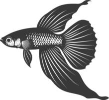 AI generated Silhouette guppy fish animal black color only full body vector