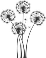 AI generated Silhouette Dandelions flower single black color only vector