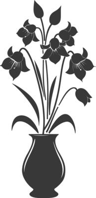AI generated Silhouette bluebell flower in the vase black color only