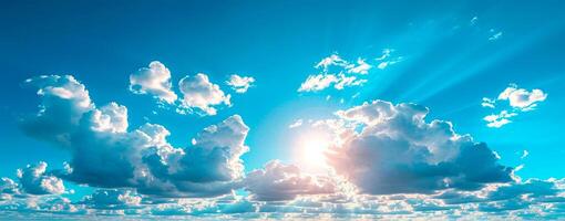 AI generated Blue sky with bright sun as abstract panoramic background - AI generated image photo