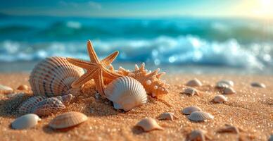 AI generated Sea, ocean landscape, many different shells, starfish and ocean inhabitants - AI generated image photo