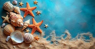 AI generated Sea, ocean landscape, many different shells, starfish and ocean inhabitants - AI generated image photo