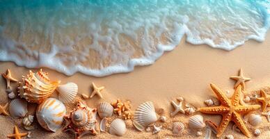 AI generated Sea, ocean landscape, many different shells, starfish and ocean inhabitants - AI generated image photo