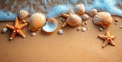 AI generated Sea, ocean landscape, many different shells, starfish and ocean inhabitants - AI generated image photo