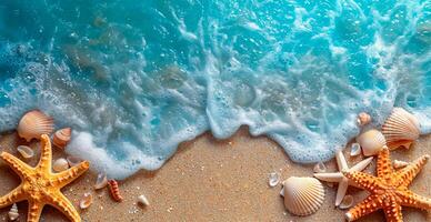 AI generated Sea, ocean landscape, many different shells, starfish and ocean inhabitants - AI generated image photo