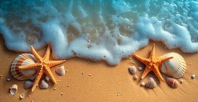 AI generated Sea, ocean landscape, many different shells, starfish and ocean inhabitants - AI generated image photo