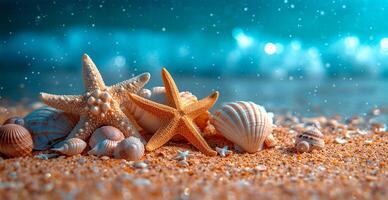 AI generated Sea, ocean landscape, many different shells, starfish and ocean inhabitants - AI generated image photo