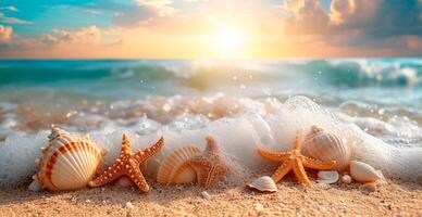 AI generated Sea, ocean landscape, many different shells, starfish and ocean inhabitants - AI generated image photo