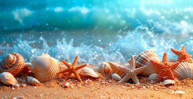 AI generated Sea, ocean landscape, many different shells, starfish and ocean inhabitants - AI generated image photo