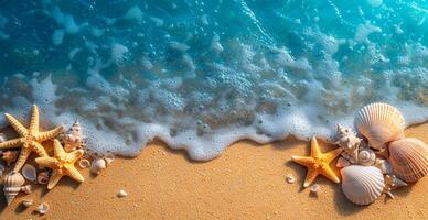 AI generated Sea, ocean landscape, many different shells, starfish and ocean inhabitants - AI generated image photo