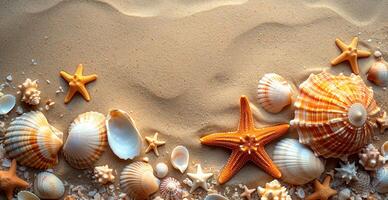 AI generated Sea, ocean landscape, many different shells, starfish and ocean inhabitants - AI generated image photo