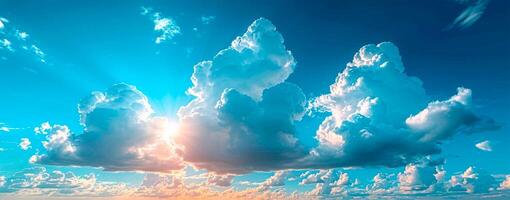 AI generated Blue sky with bright sun as abstract panoramic background - AI generated image photo