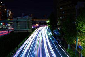 A night traffic jam at the downtown street in Tokyo wide shot photo