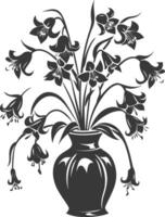 AI generated Silhouette bluebell flower in the vase black color only vector