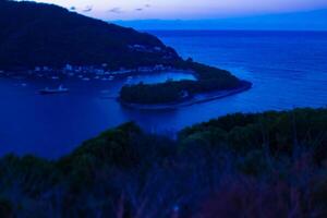 un amanecer miniatura Puerto a el país lado en shizuoka foto