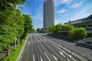 A empty urban street in Tokyo wide shot photo