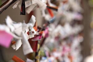 A fortune telling slip at Tomioka Shrine closeup photo