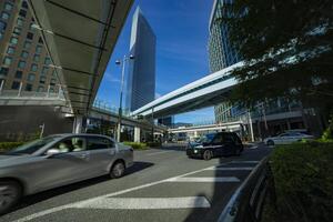 A traffic jam of the city crossing at the business town in Tokyo wide shot photo