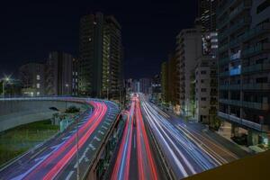 A night traffic jam at Yamate avenue in Tokyo wide shot photo