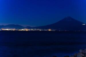 A sunset Mt.Fuji near Suruga coast in Shizuoka wide shot photo