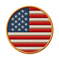 AI generated USA flag wavy embroidered patch badge clip art for 4th of July holiday independence day holiday in USA. hand drawn of National flag of United States on png transparency