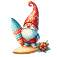 ai genererad vattenfärg söt gnome surfingbräda vår sommar ClipArt på strand på genomskinlighet bakgrund png